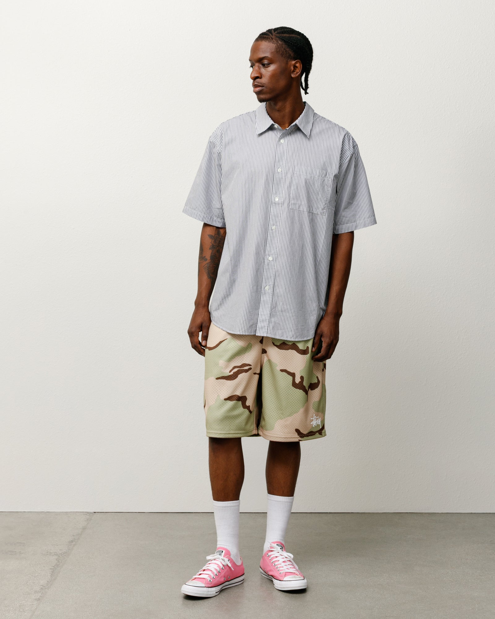 Stussy Men's Boxy SS Shirt 8 Ball Stripe Navy