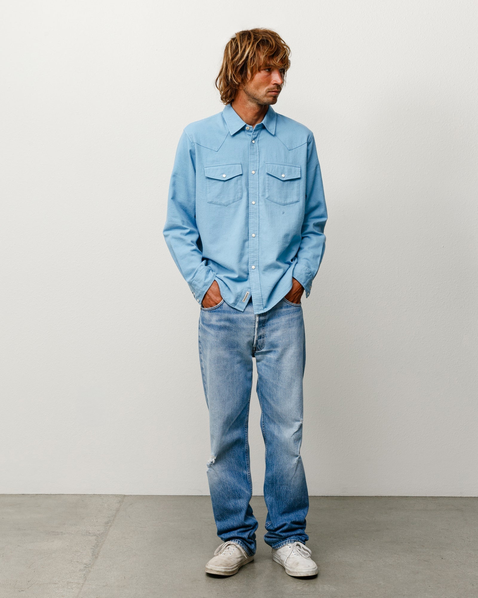 Stussy Unisex Cotton Silk Western Shirt Blue