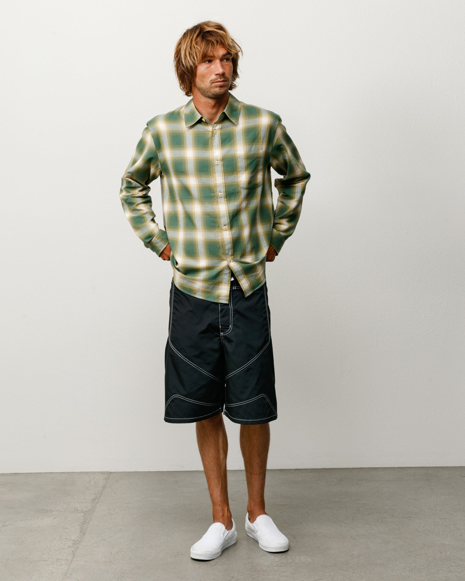 Stussy Men's Beach Ombre Plaid Shirt Green