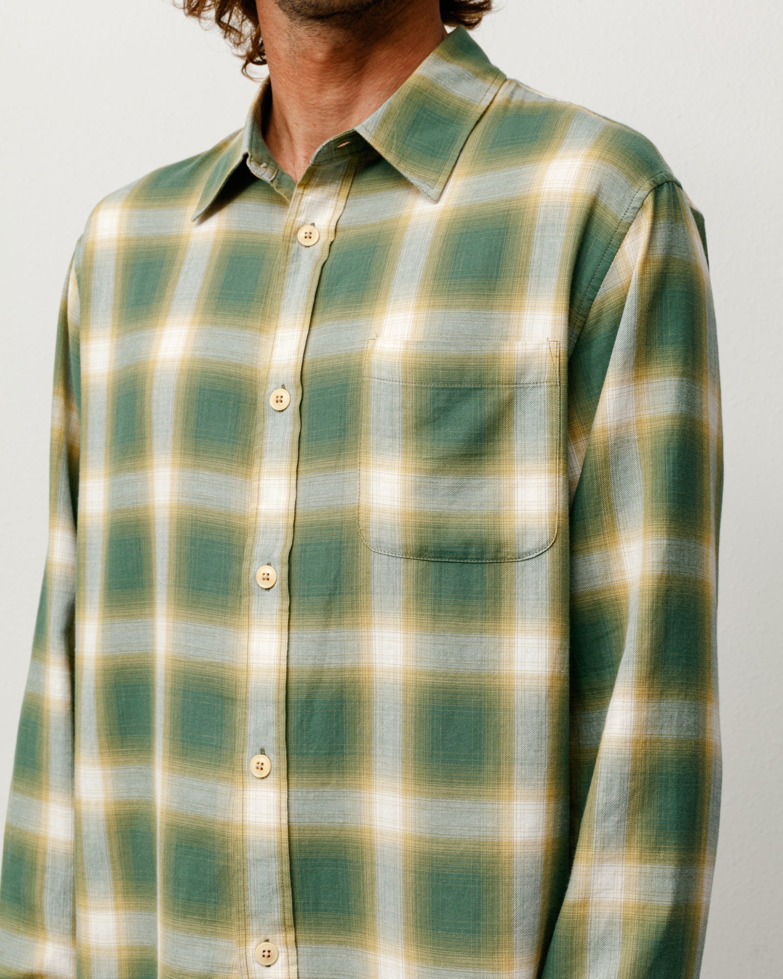 Stussy Men's Beach Ombre Plaid Shirt Green