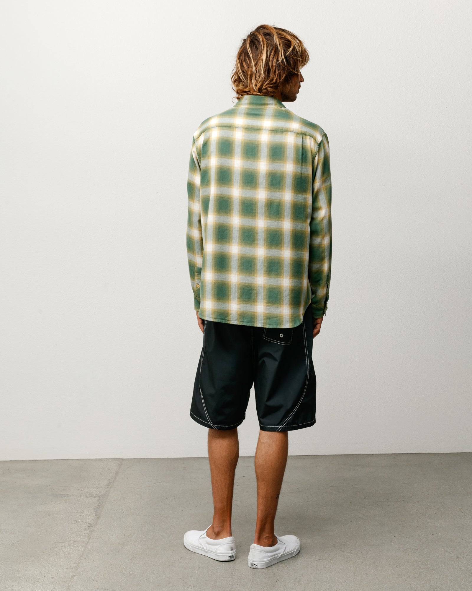 Stussy Men's Beach Ombre Plaid Shirt Green