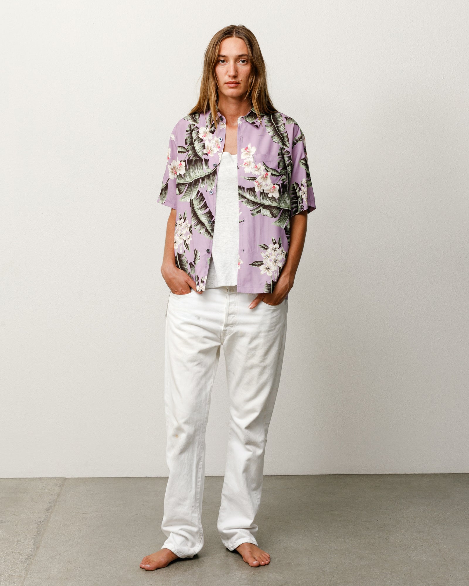 Stussy Men's Hawaiian Floral SS Shirt Lavender