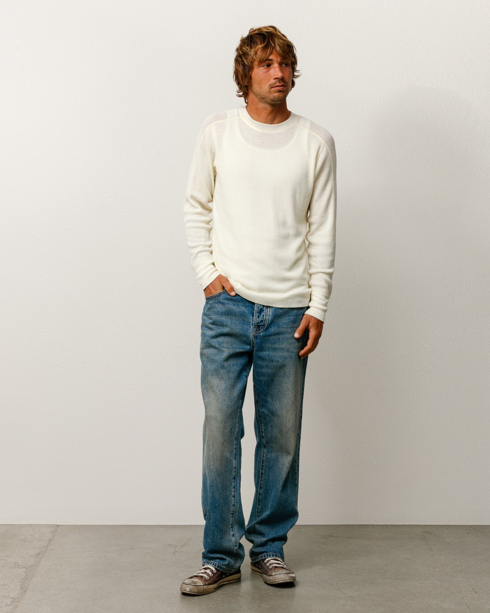 Stussy Unisex Wool LS Thermal Ecru