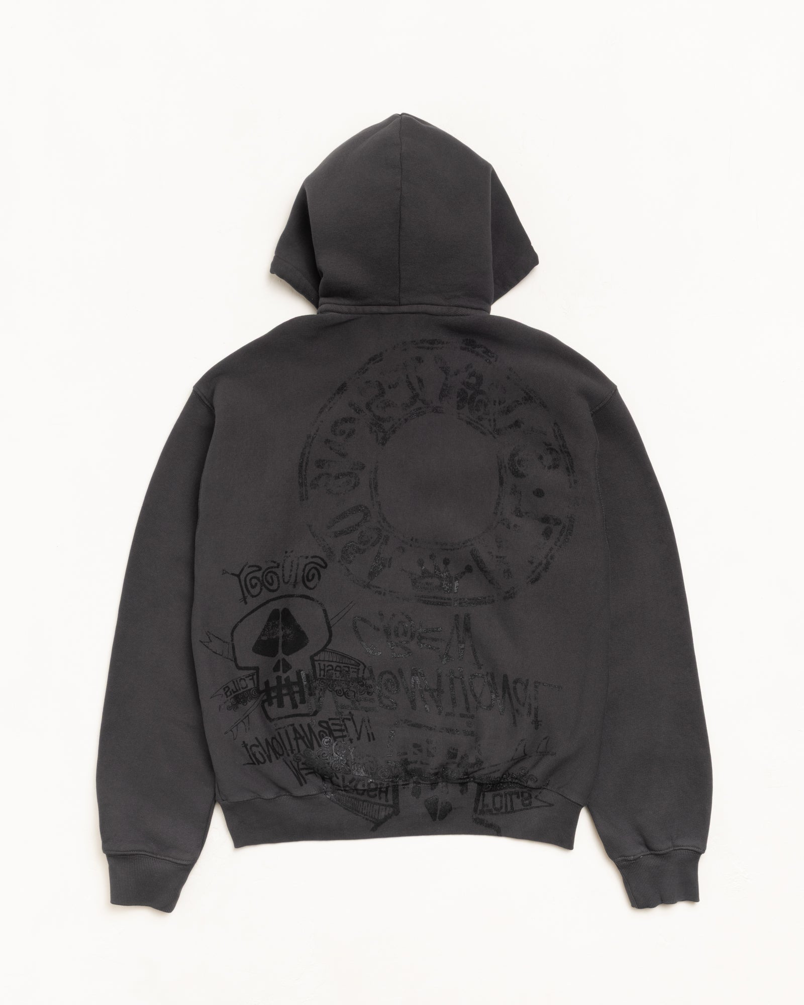 Stussy Skulls Zip Hoodie Pigment Dyed Faded Black