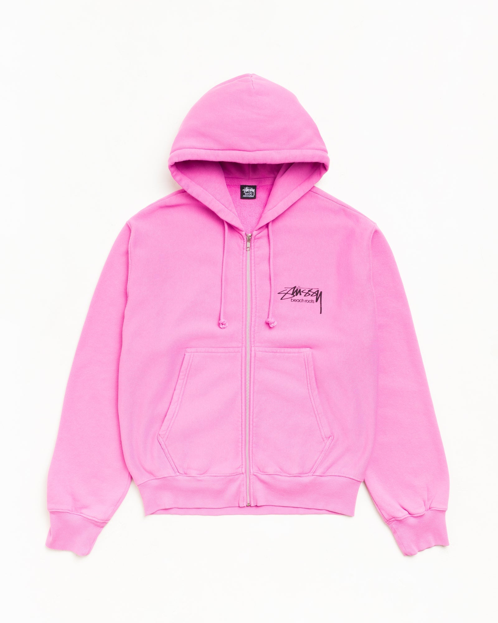 Stussy Beach Roots Zip Hoodie Garment Dyed Pink
