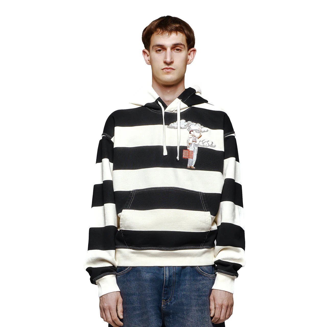 OFFCODE ARCHIVE USA Men's On Air Ecru-Navy Striped Hoodie