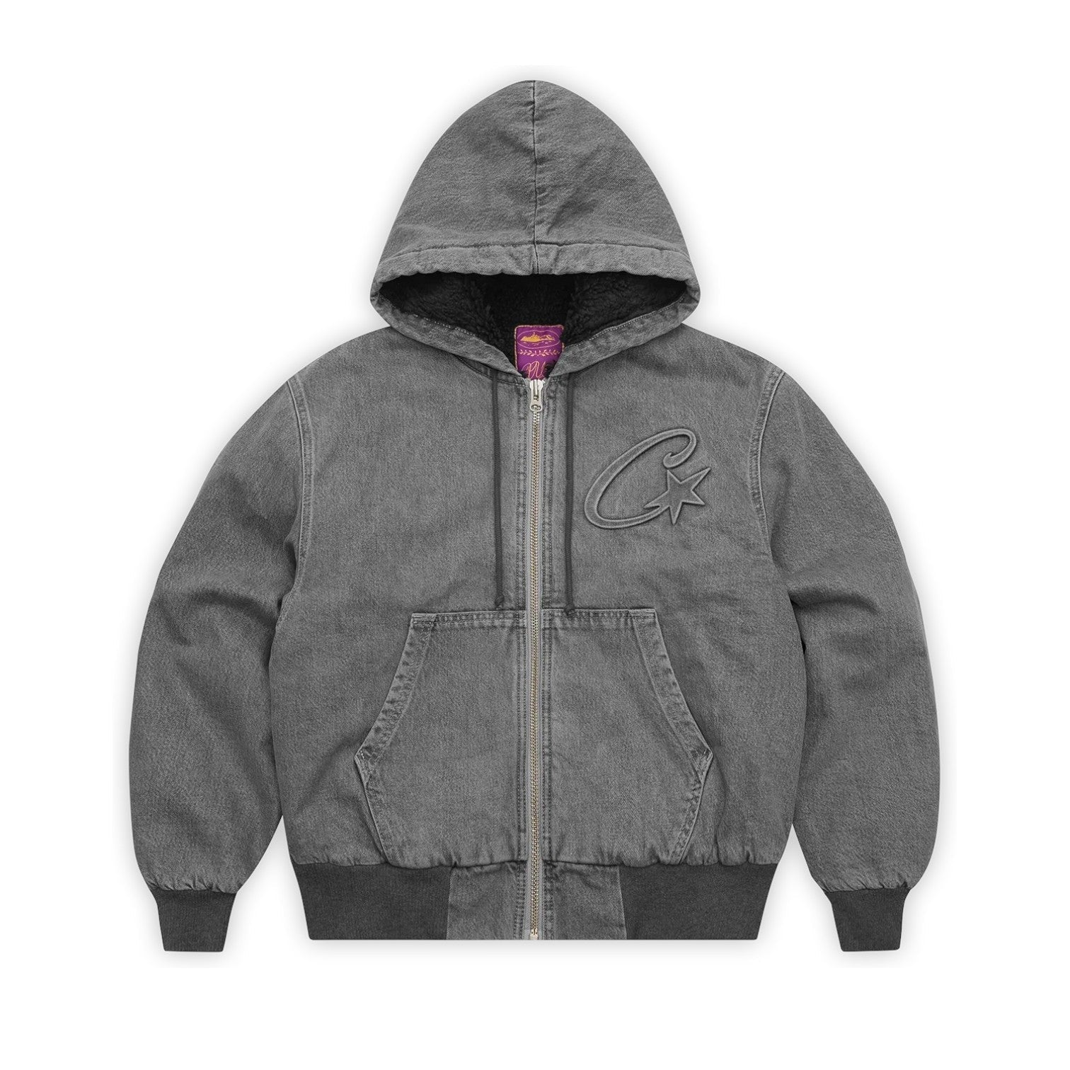 Corteiz Embossed C-star Denim Work Jacket Grey
