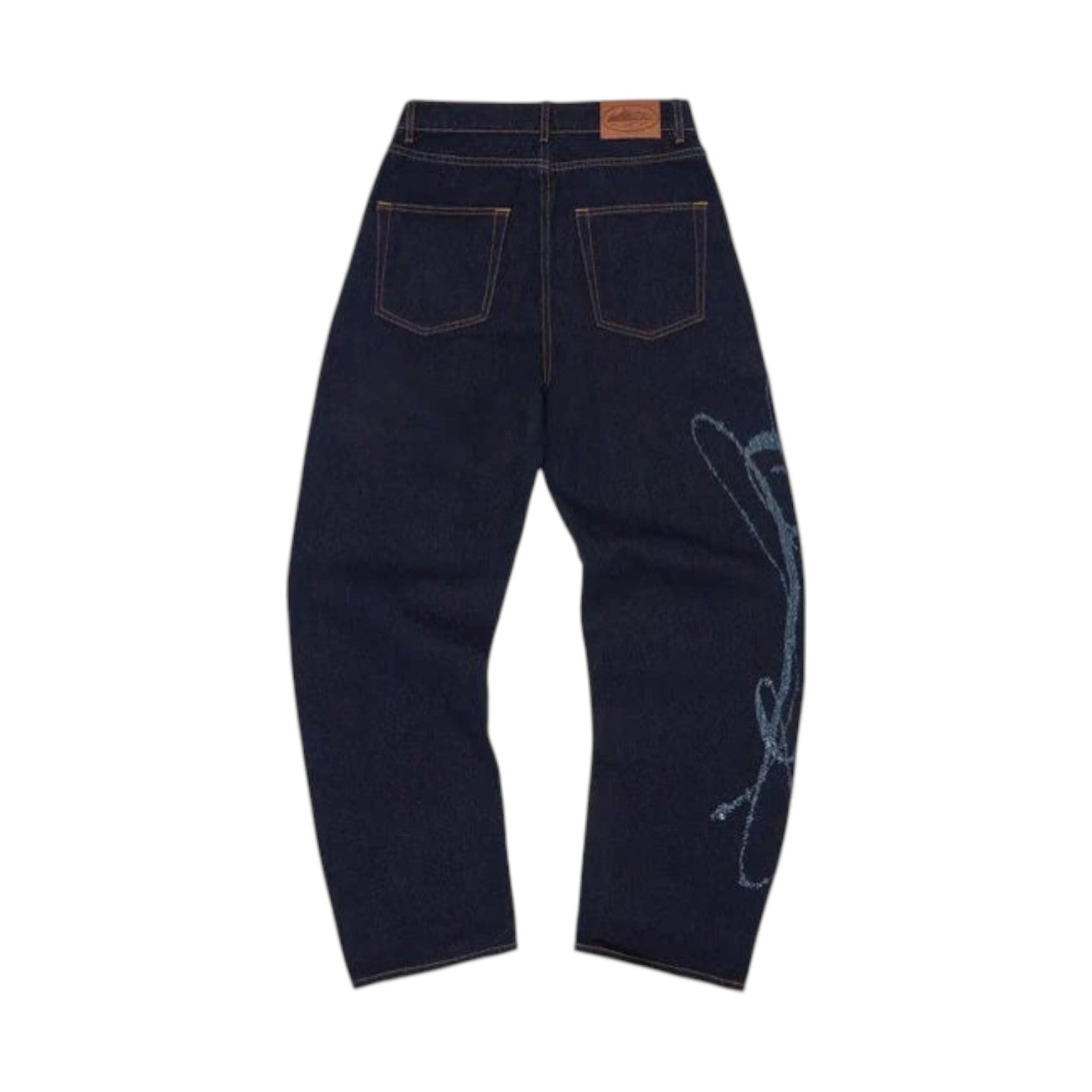 Men's Frayed Denim Baggy Jeans Indigo