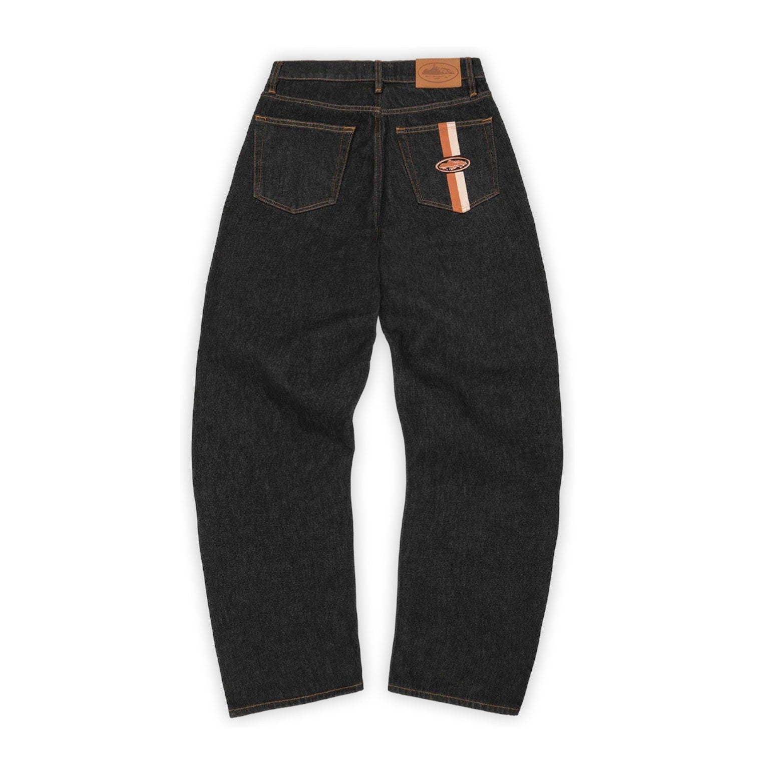 Men's Dual Stripe Baggy Jeans Washed Black