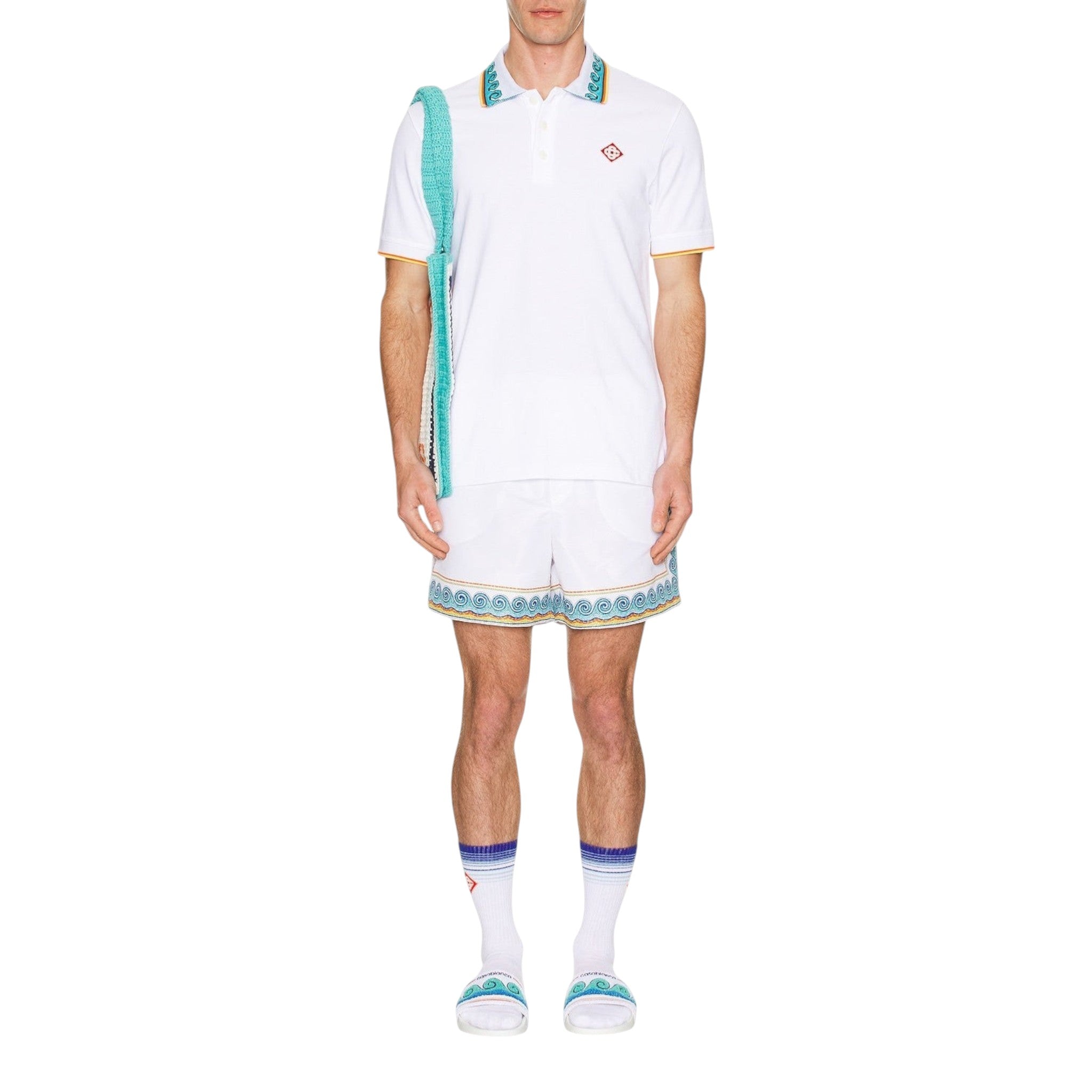 Casablanca Short Sleeve Polo in Greco Wave