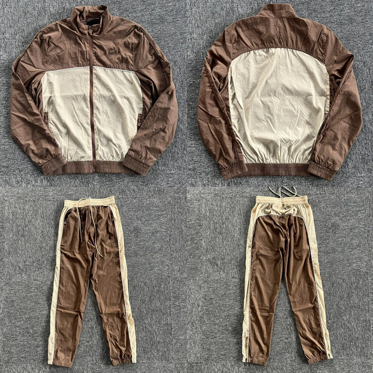 Brown/Beige-White 白标 咖啡拼梭织套装SY-12