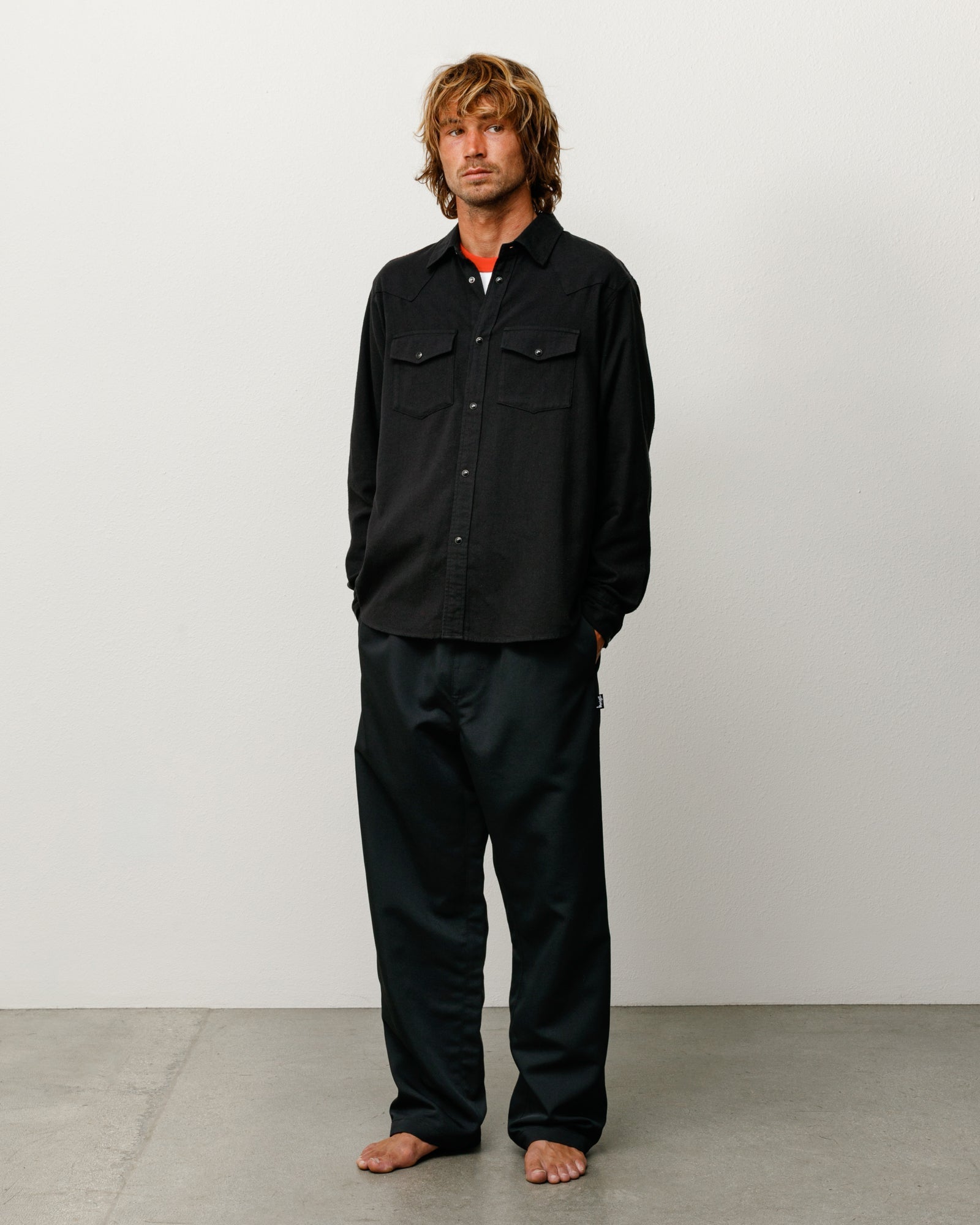 Stussy Men's Cotton Silk Western Shirt Black