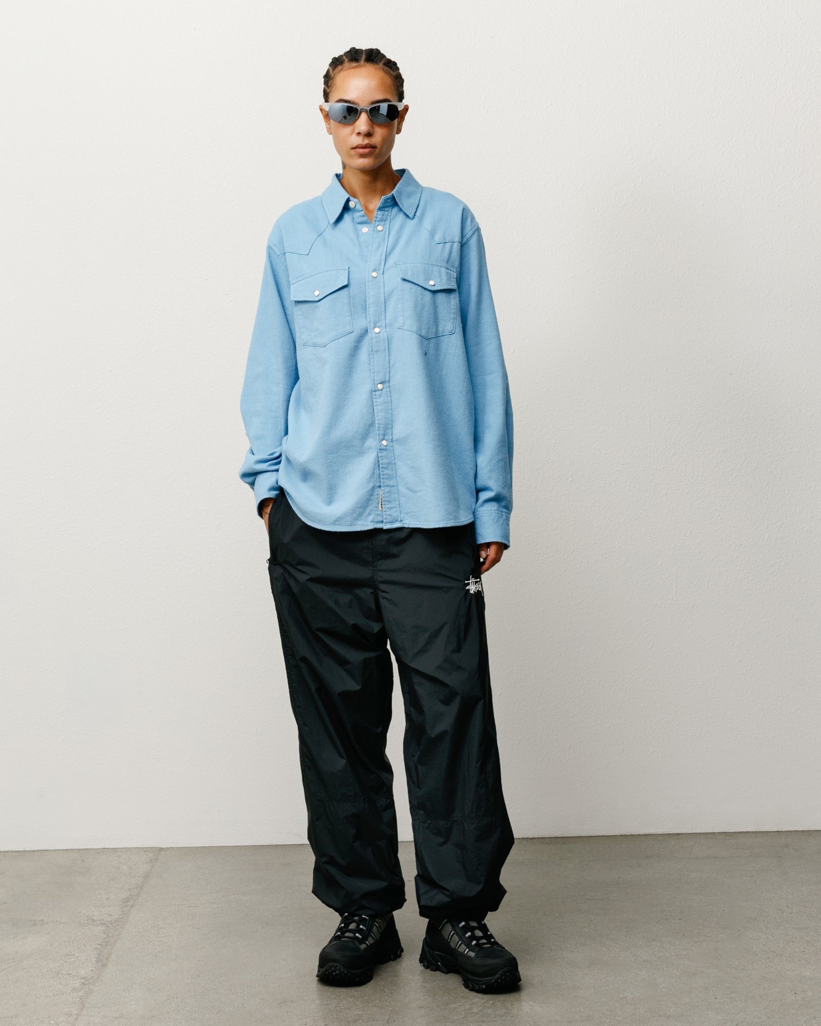 Stussy Unisex Cotton Silk Western Shirt Blue