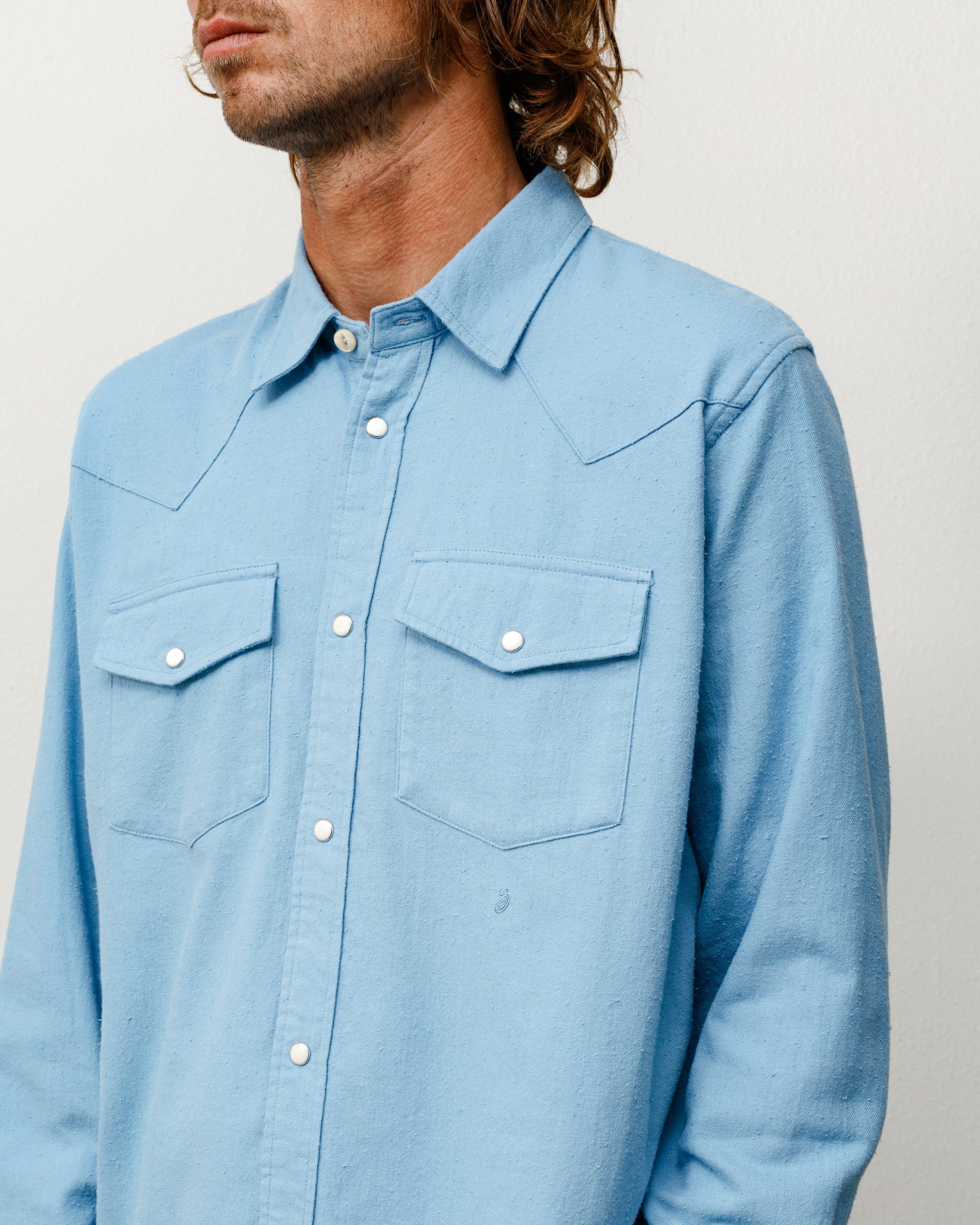 Stussy Unisex Cotton Silk Western Shirt Blue