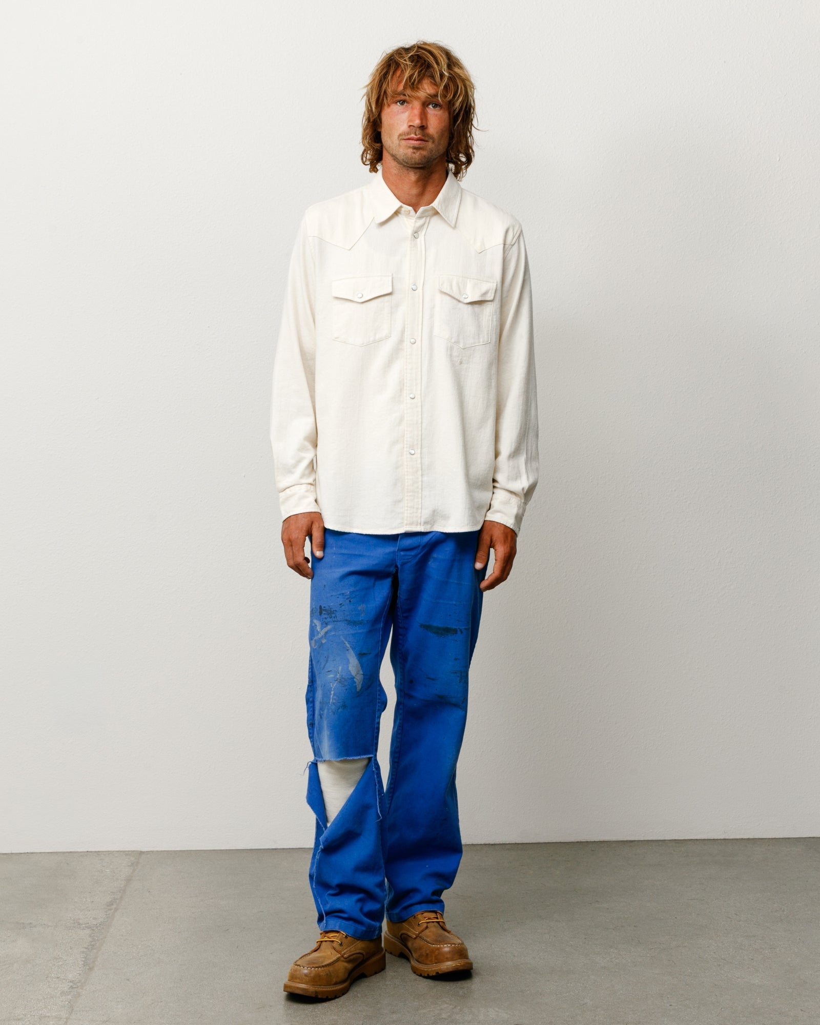 Stussy Men's Cotton Silk Western Shirt Off White