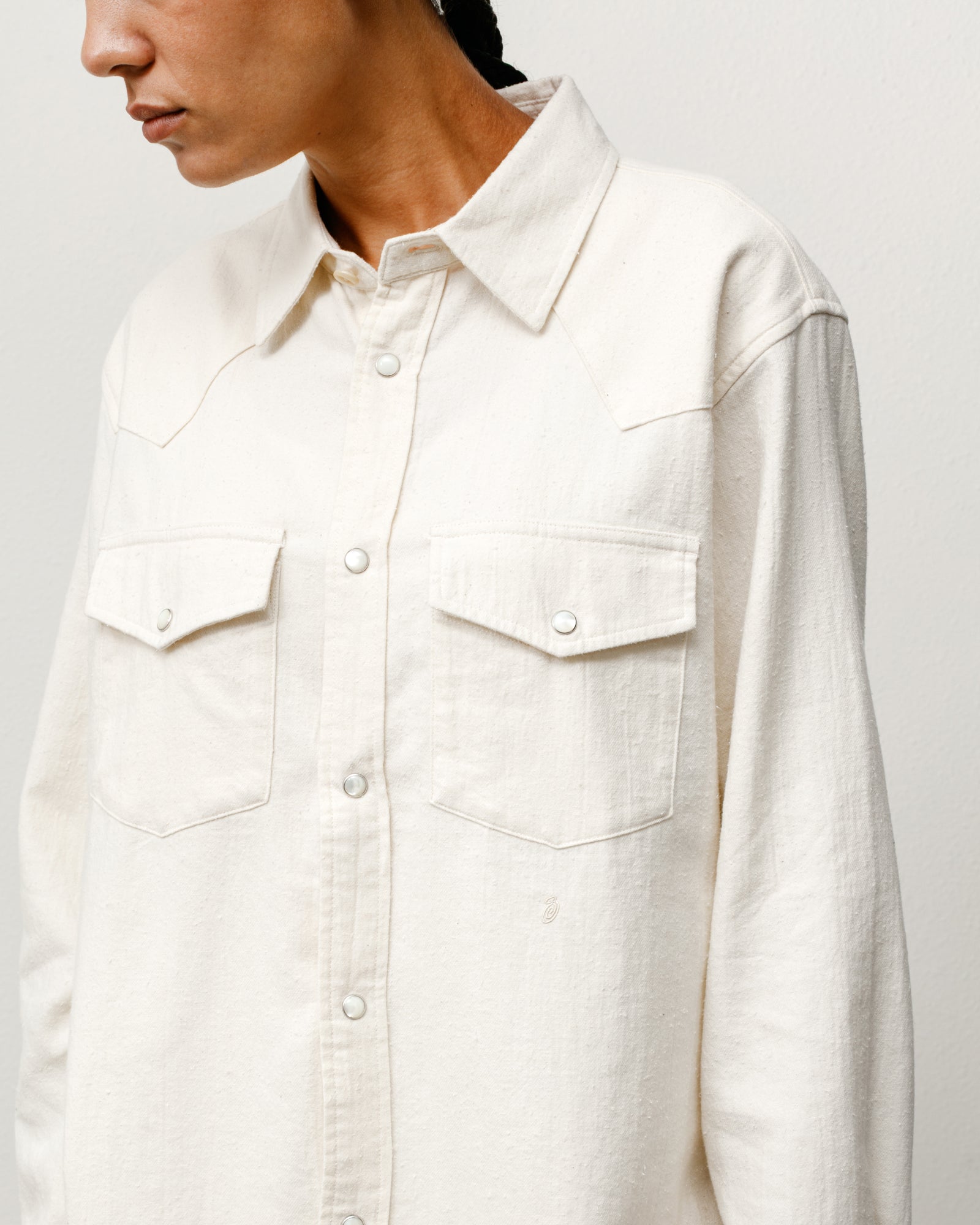 Stussy Men's Cotton Silk Western Shirt Off White