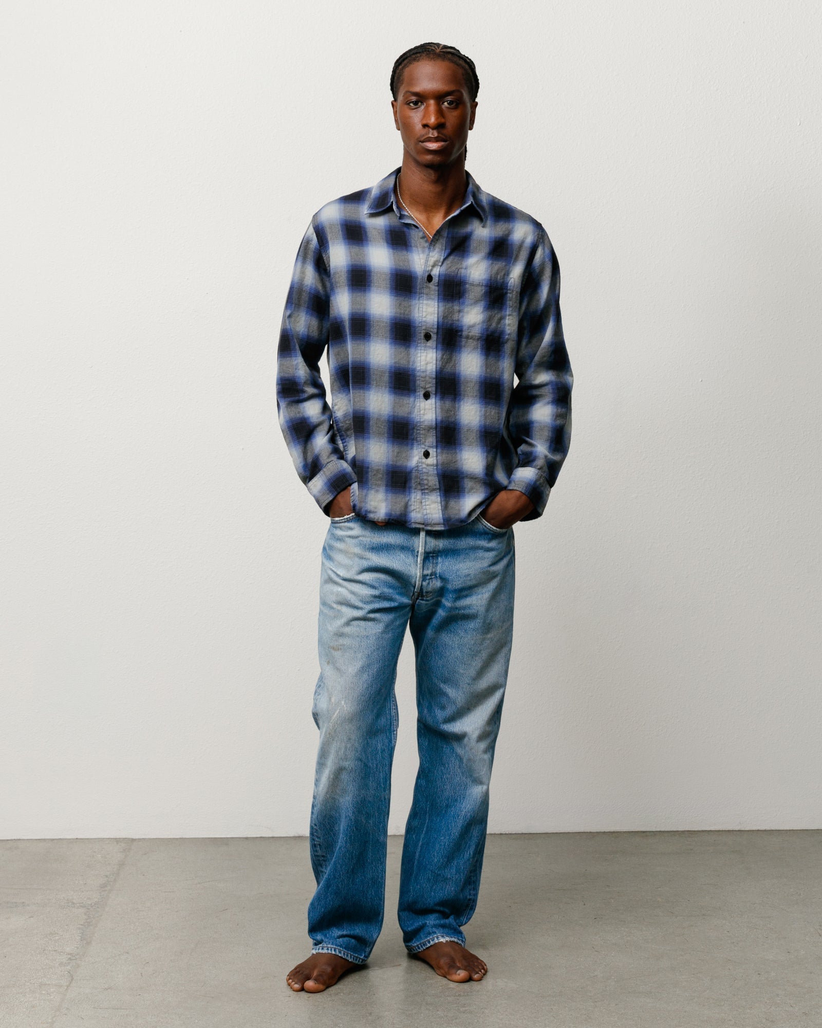 Stussy Men's Beach Ombre Plaid Shirt Black