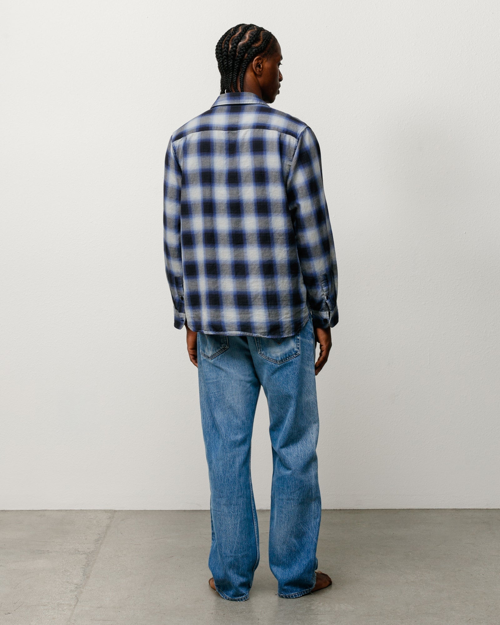 Stussy Men's Beach Ombre Plaid Shirt Black