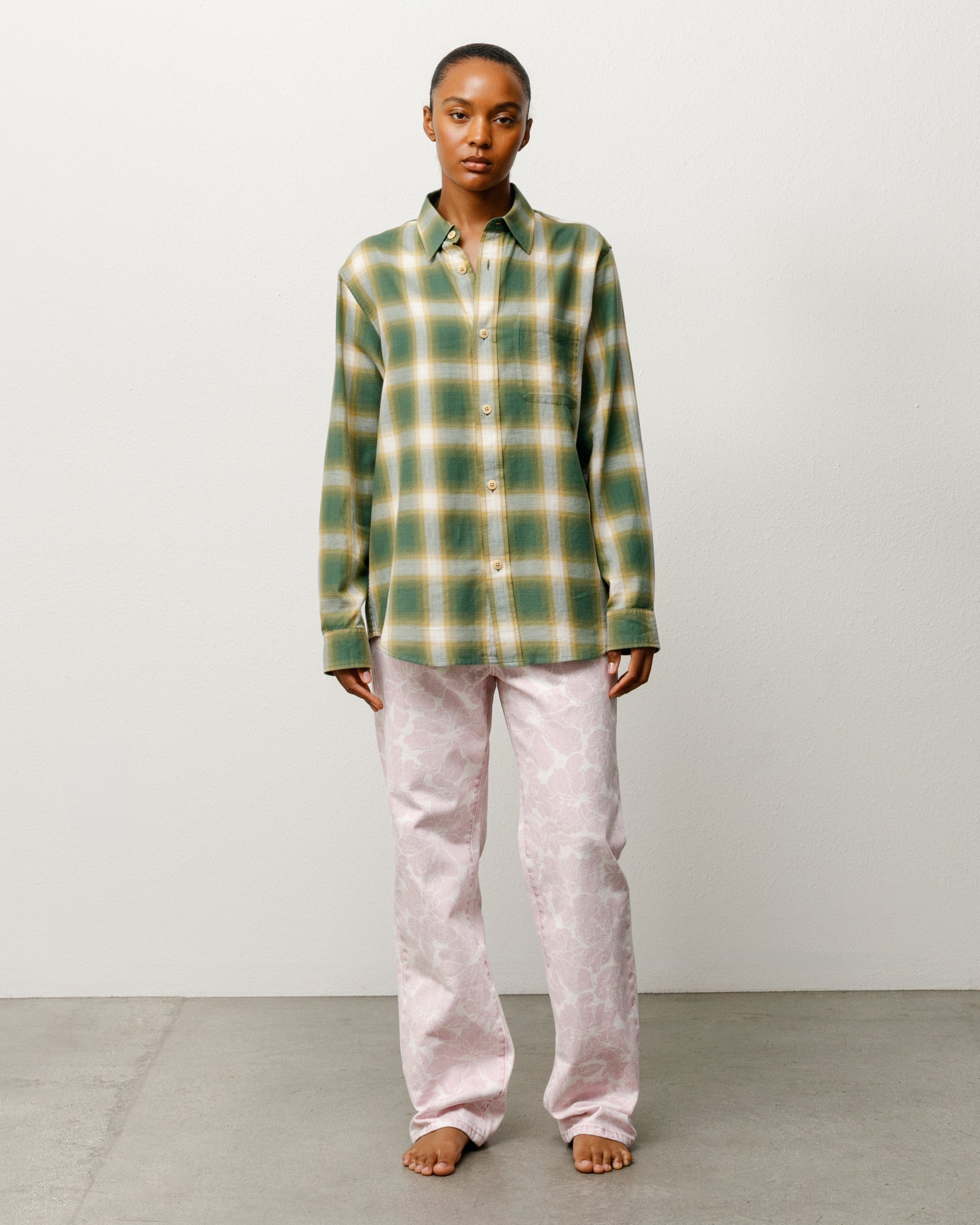 Stussy Men's Beach Ombre Plaid Shirt Green
