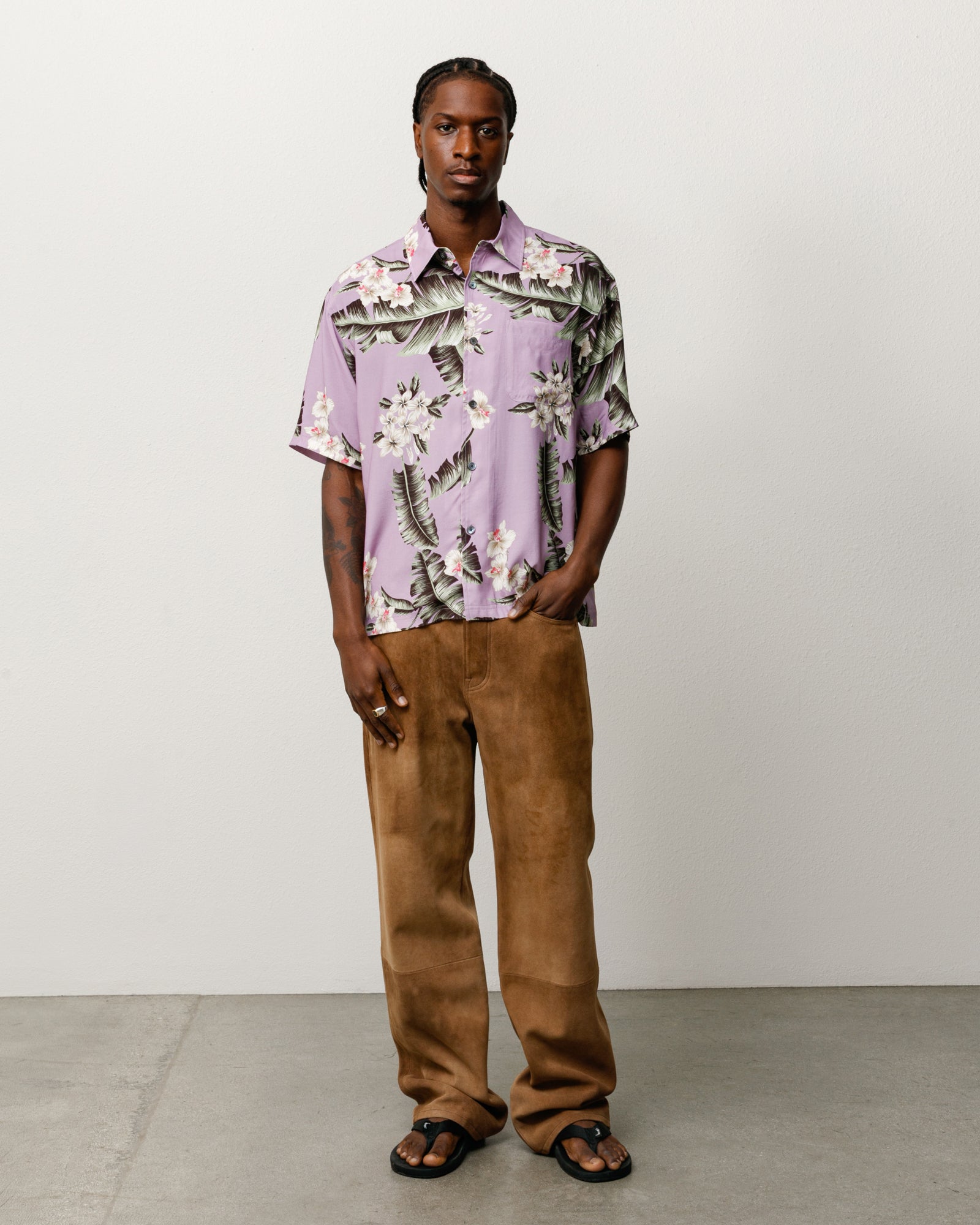 Stussy Men's Hawaiian Floral SS Shirt Lavender