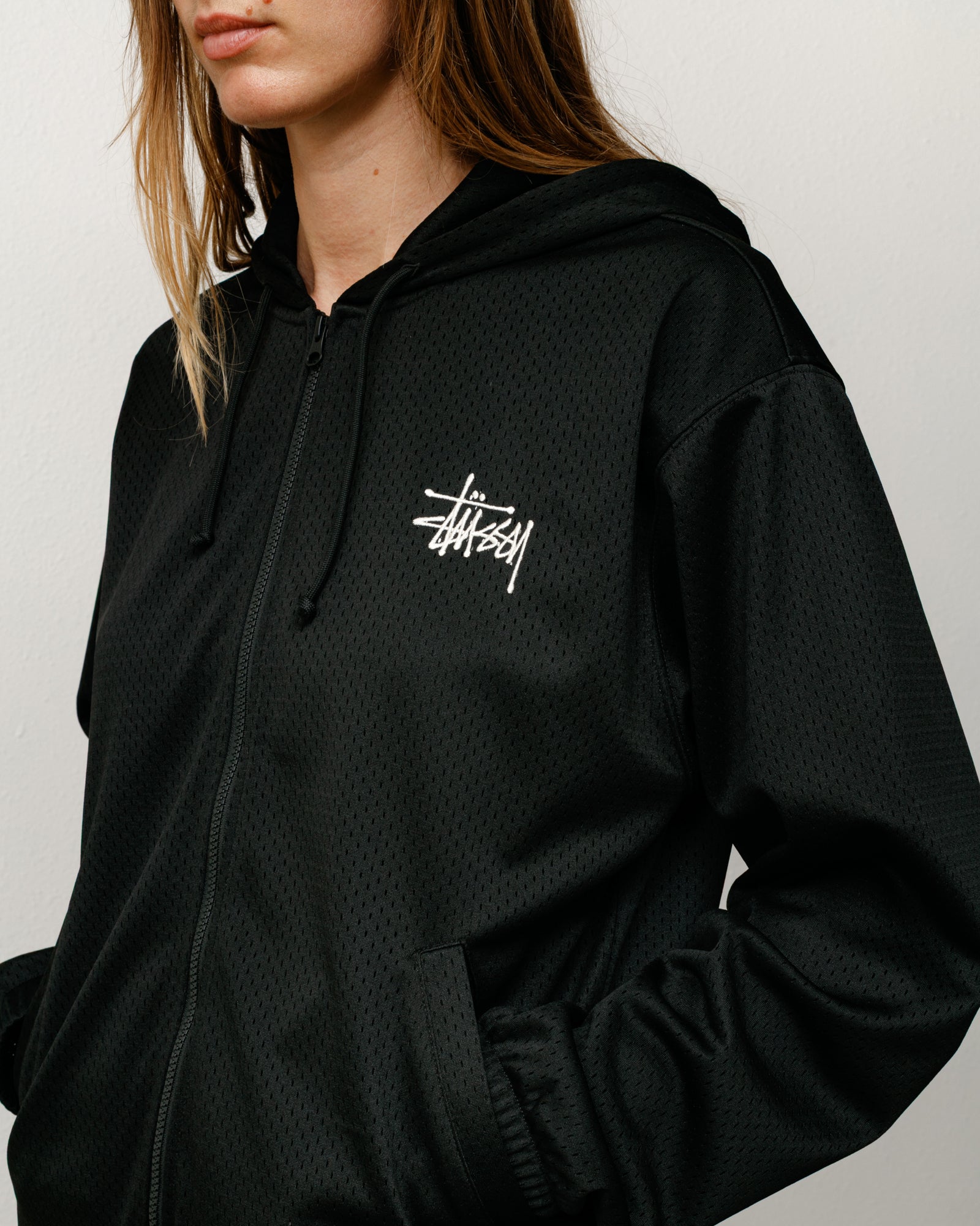 Stussy Men's Athletic Mesh Zip Hoodie Black