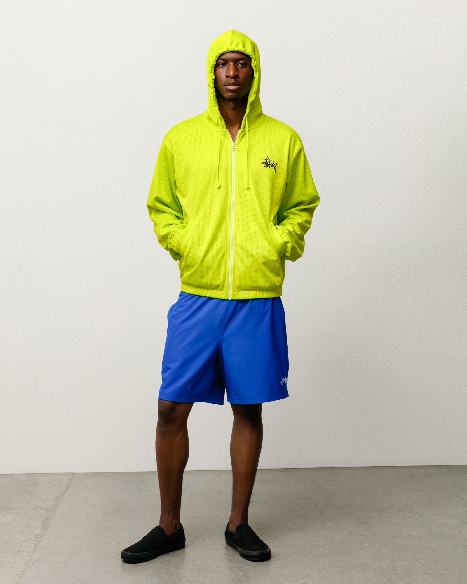 Stussy Men's Athletic Mesh Zip Hoodie Safety Green