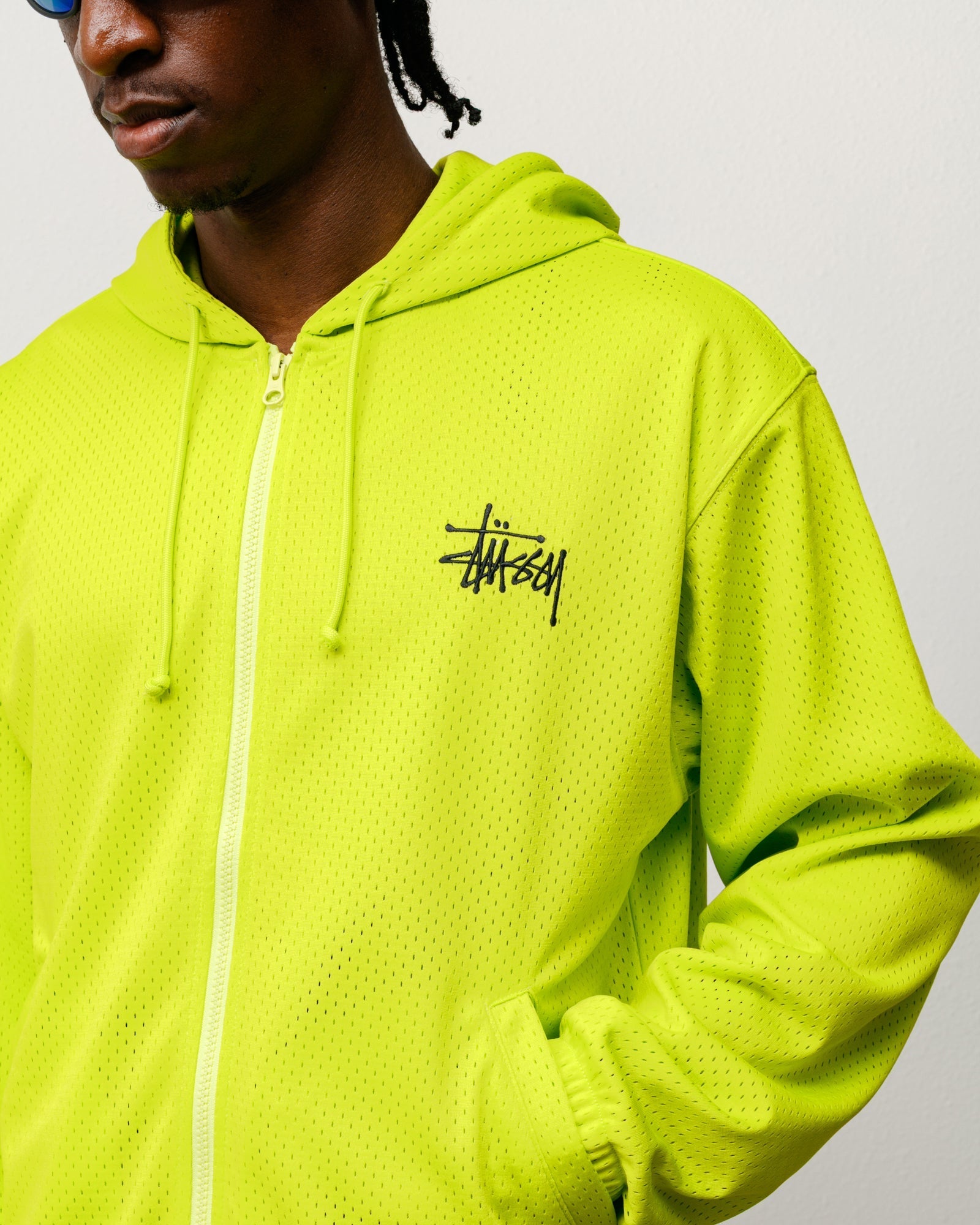 Stussy Men's Athletic Mesh Zip Hoodie Safety Green