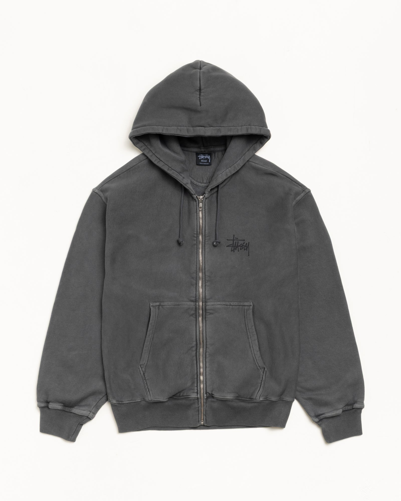 Stussy Men's Basic Zip Hoodie Pigment Dyed Black/Black