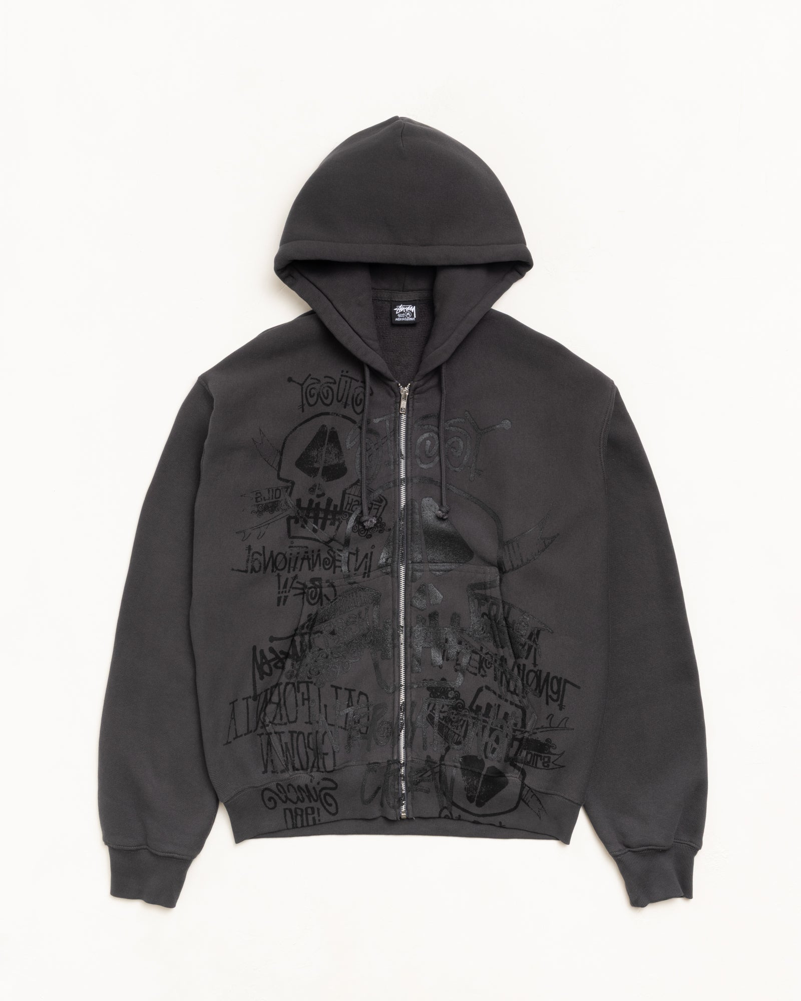 Stussy Skulls Zip Hoodie Pigment Dyed Faded Black