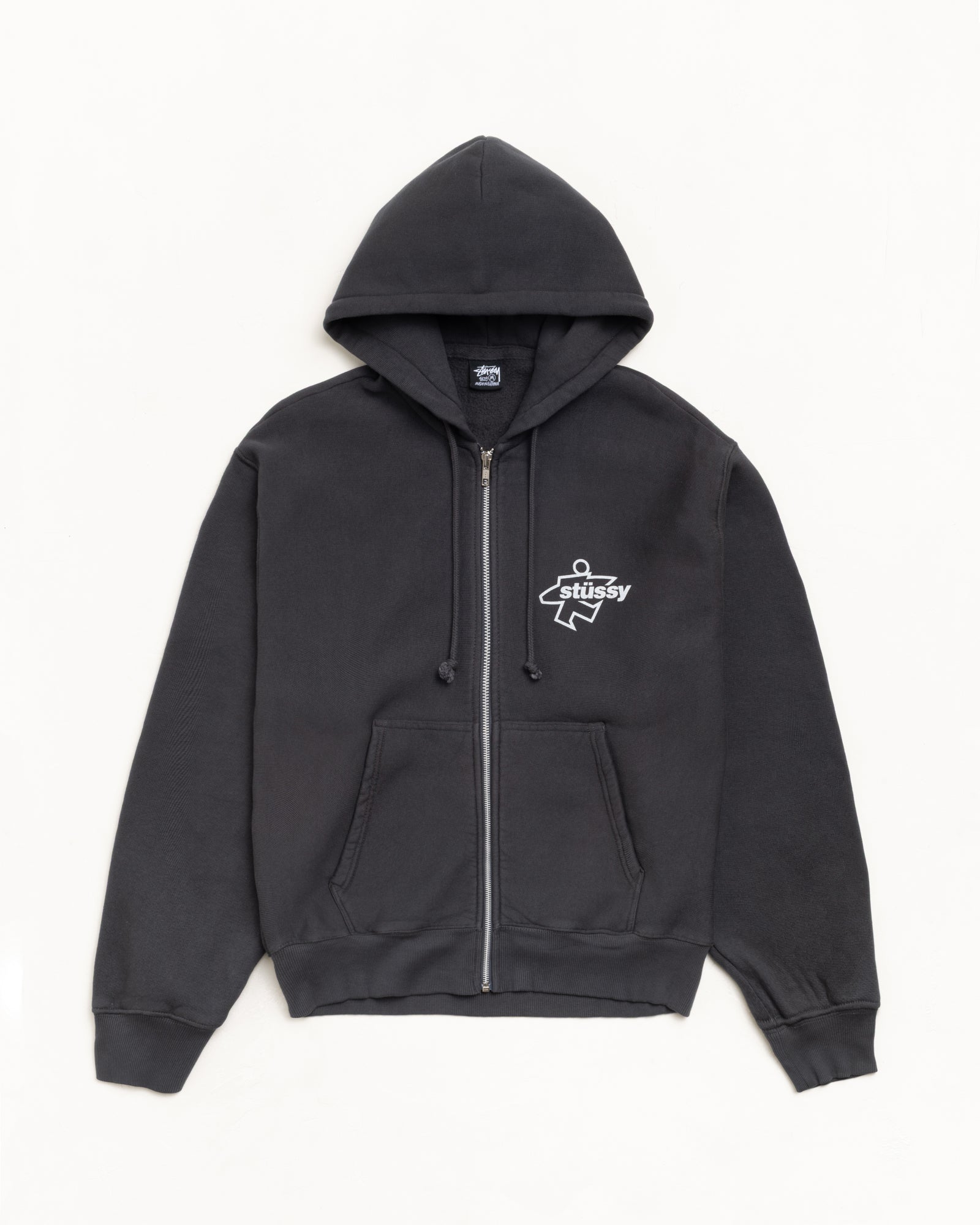 Stussy Unisex Surf Size Zip Hoodie Faded Black