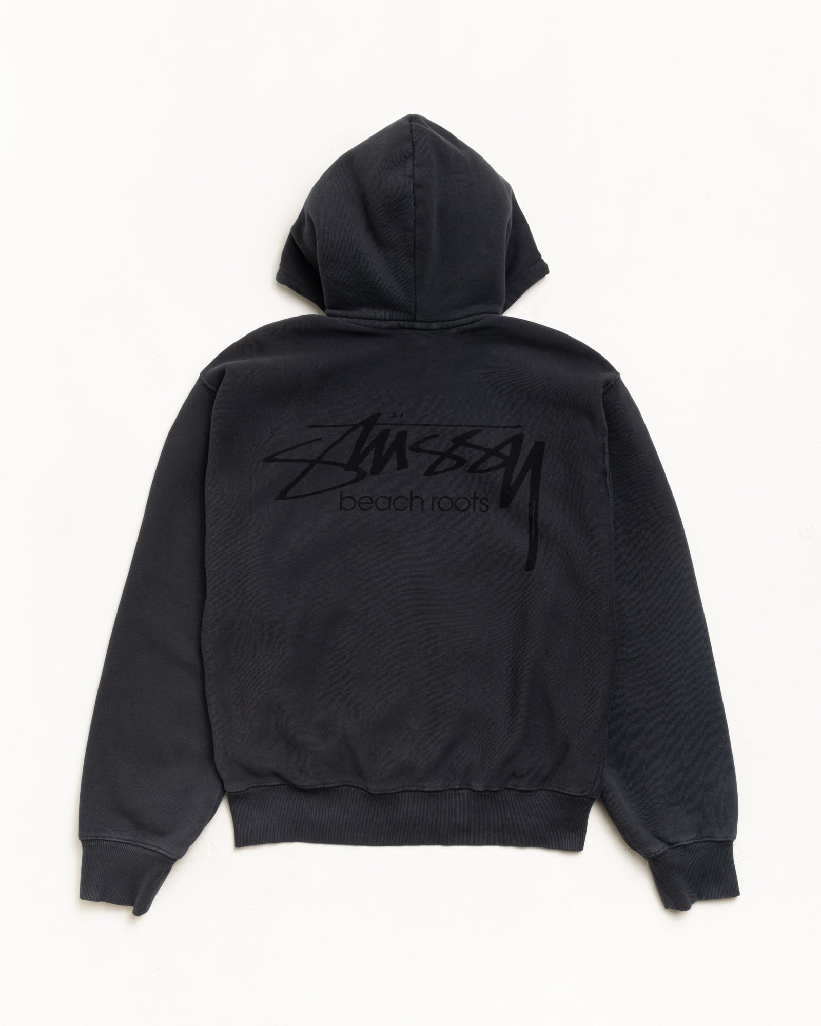 Stussy Unisex Beach Roots Zip Hoodie Garment Dyed Faded Black