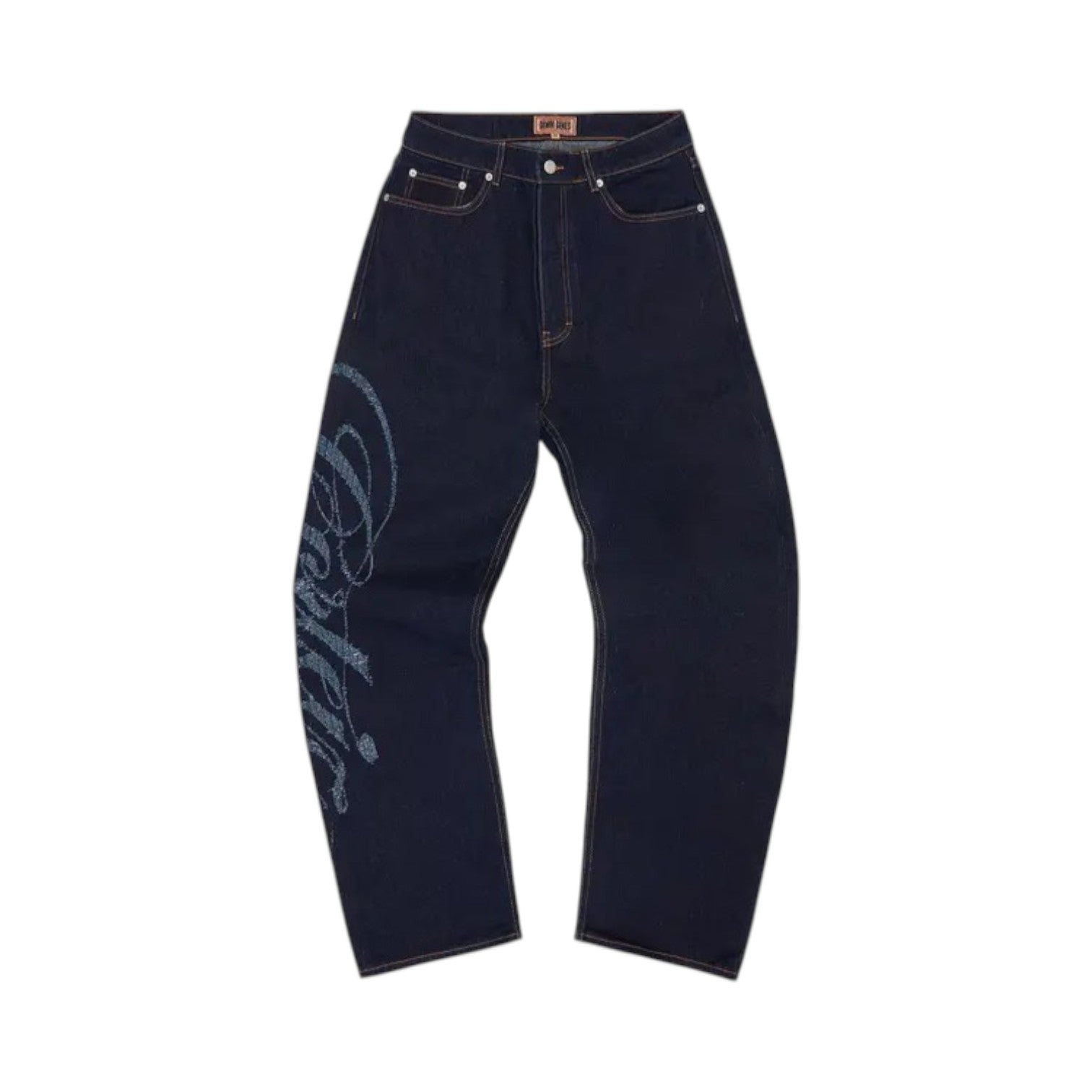 Men's Frayed Denim Baggy Jeans Indigo