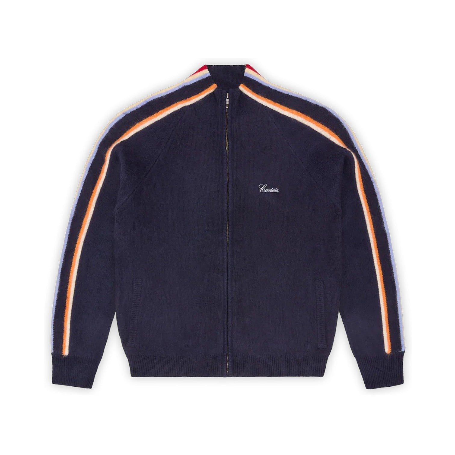 Men's Multi Stripe Knit Zip Up Navy
