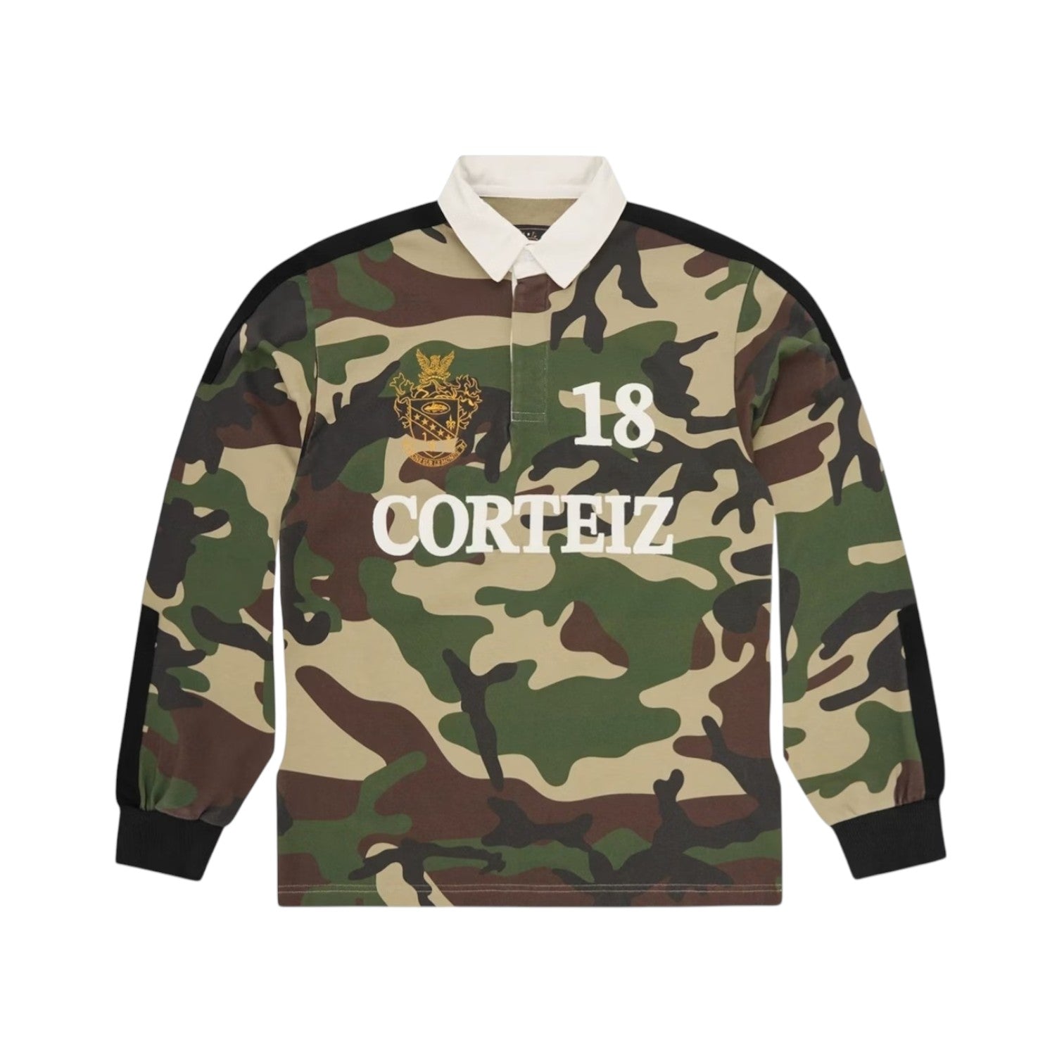 Men's Panelled Rugby Top Woodland Camo Black