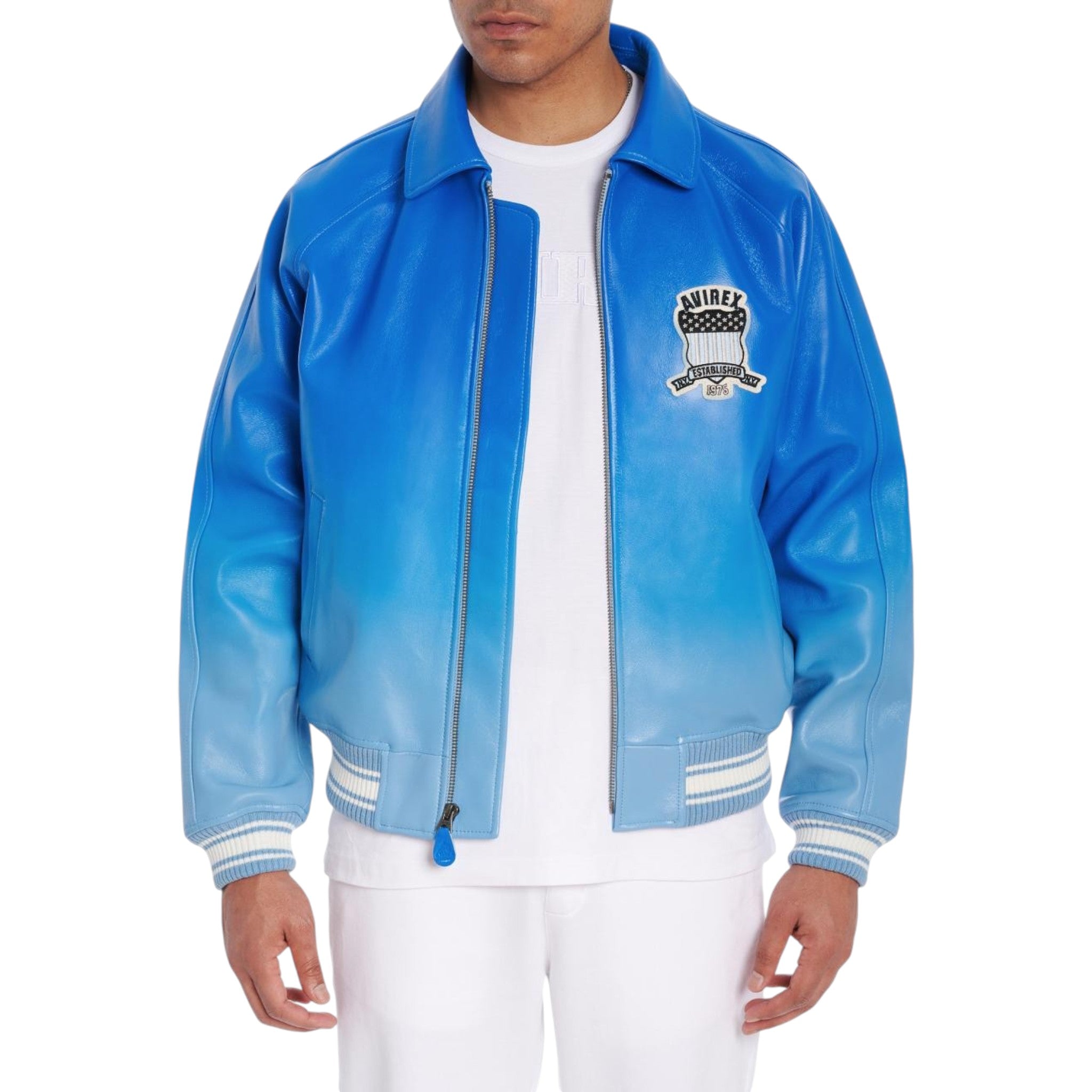 Avirex Icon Mazarine Blue Leather Bomber Jacket