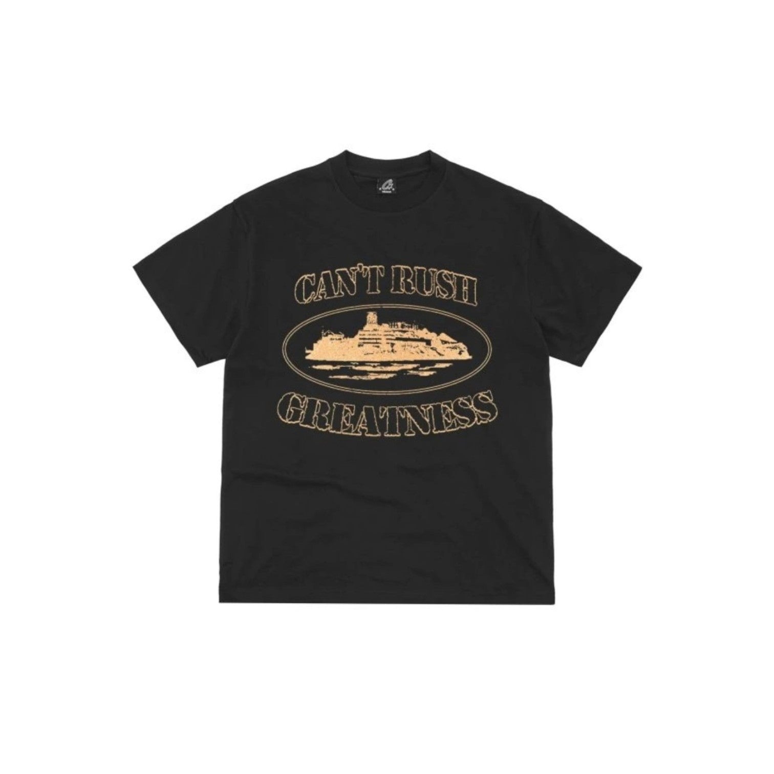Men's Can't Rush Greatness Graphic Tee Black Gold