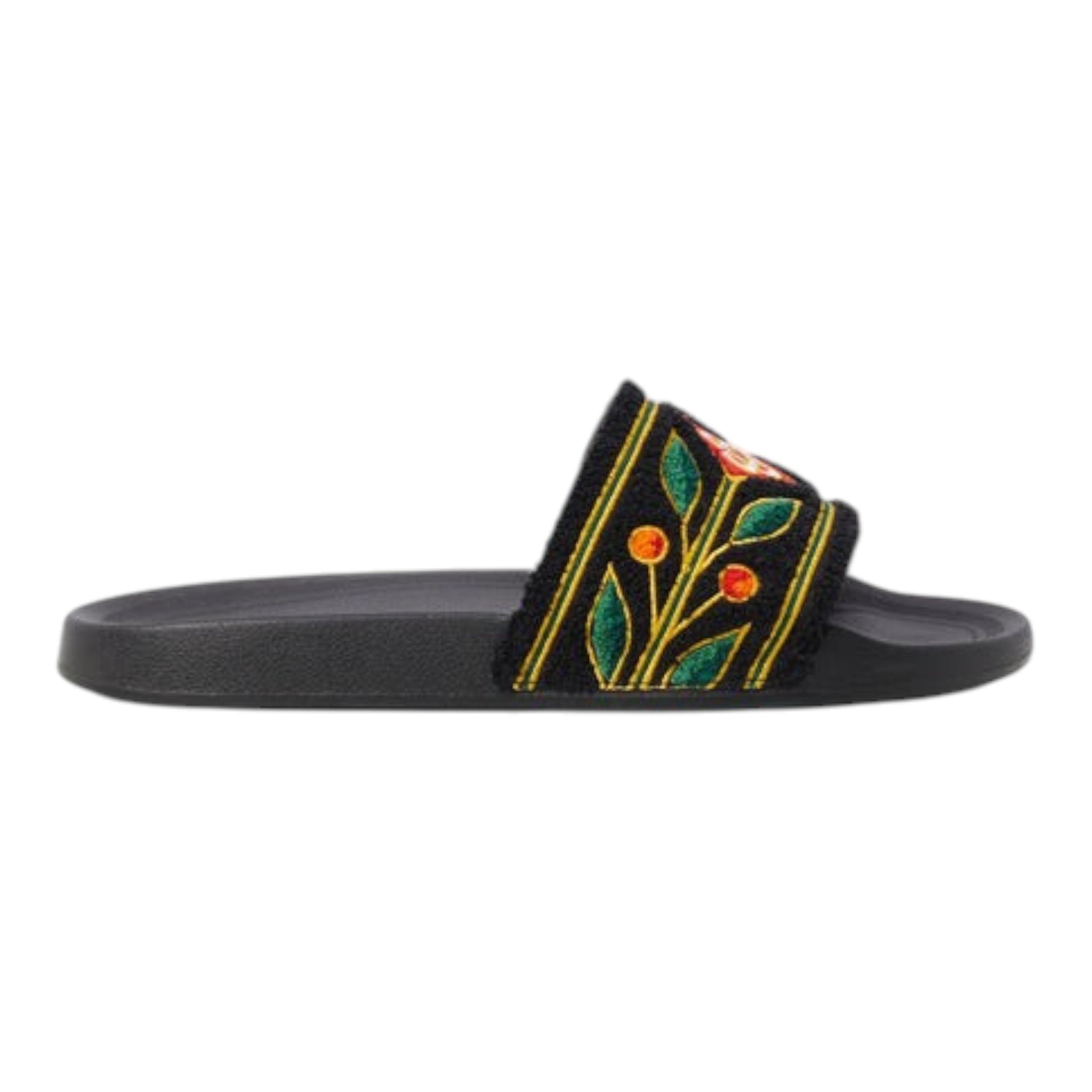 Men's Black Embroidered Terry Slides