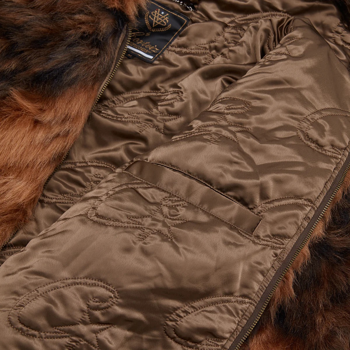 DIAMOND HOODED FUR JACKET [BROWN]