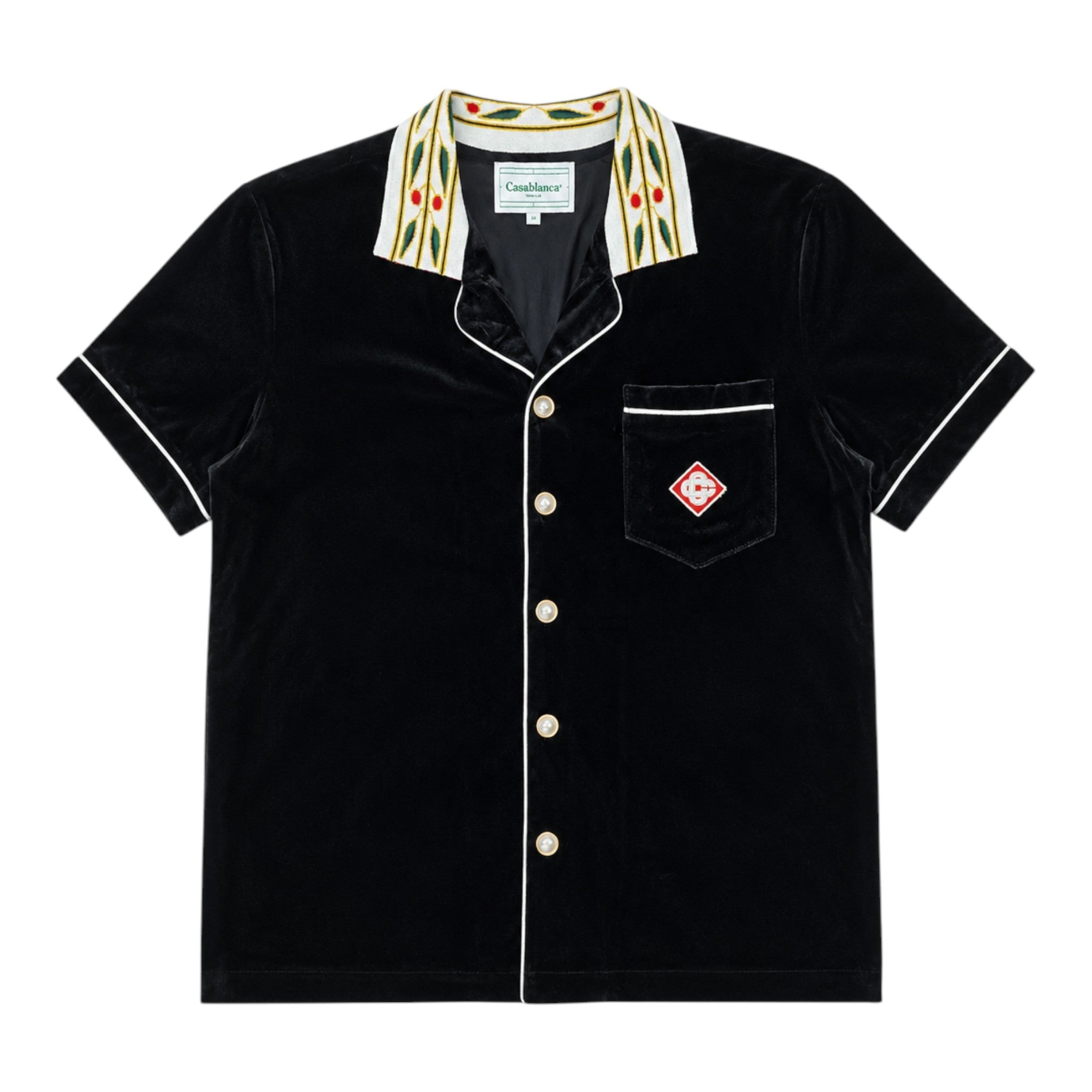 Casablanca Embroidered Silk Collar Velvet Short-Sleeve Shirt