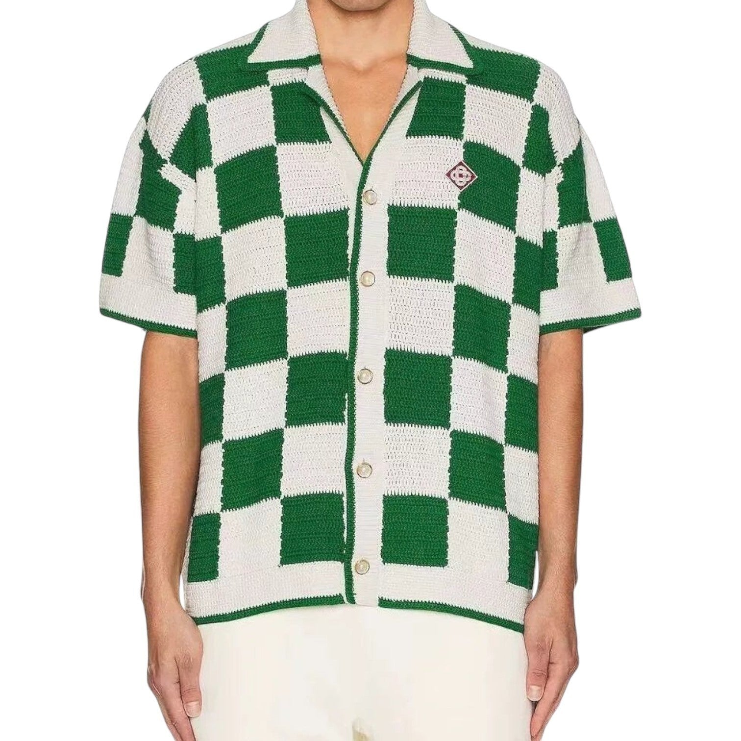 Checkerboard Knit Button Up Shirt