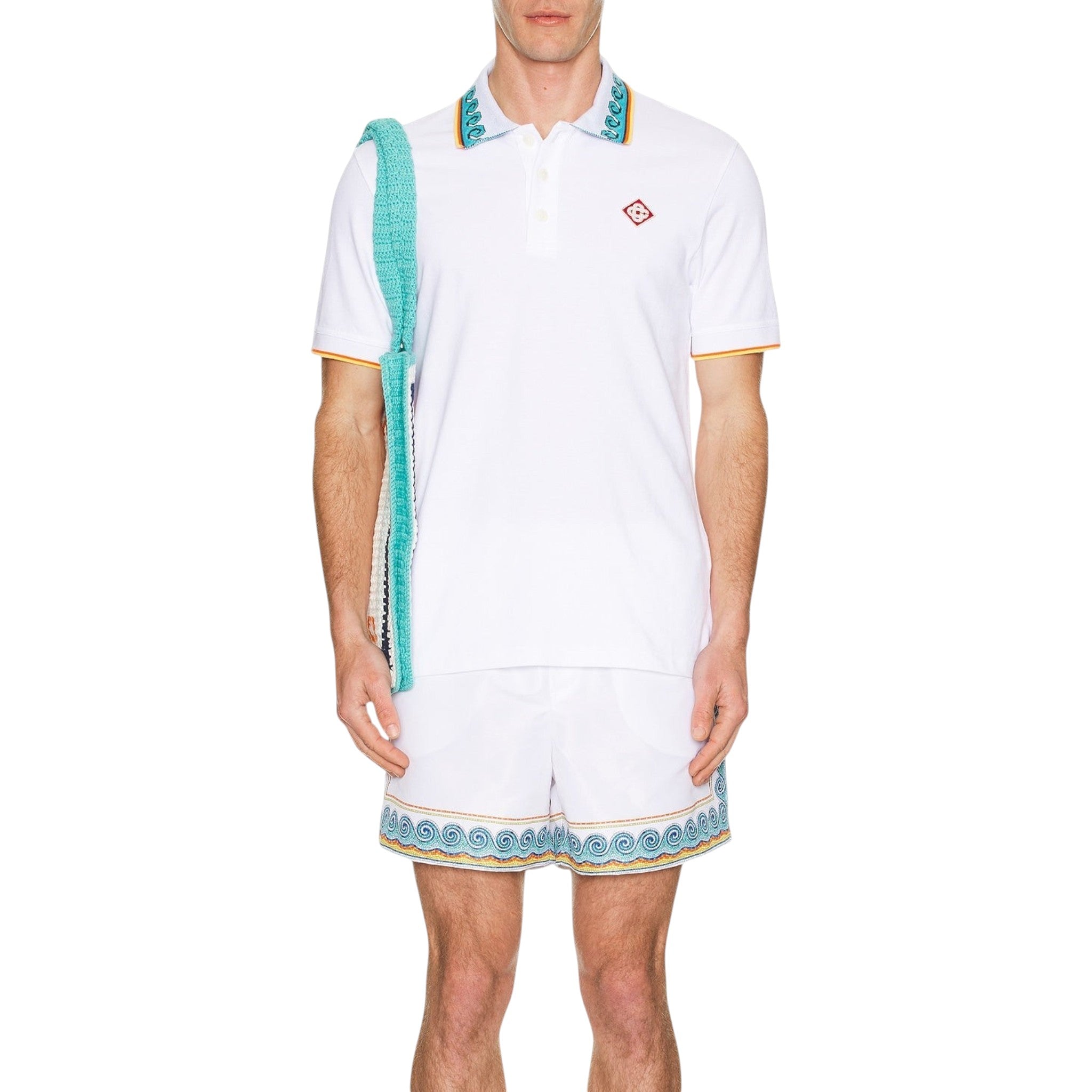 Casablanca Short Sleeve Polo in Greco Wave