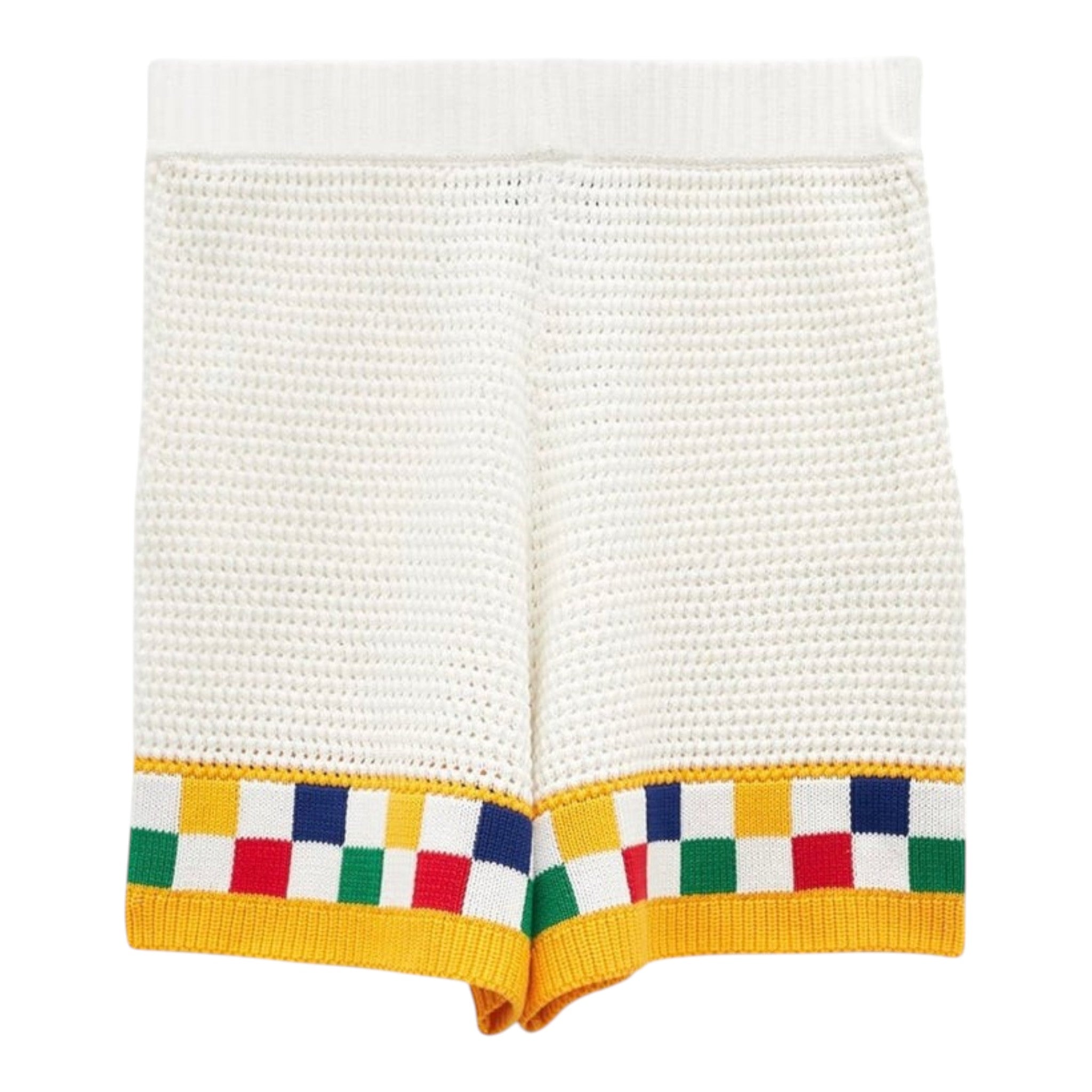 Casablanca Faux Crochet Shorts Yellow/White